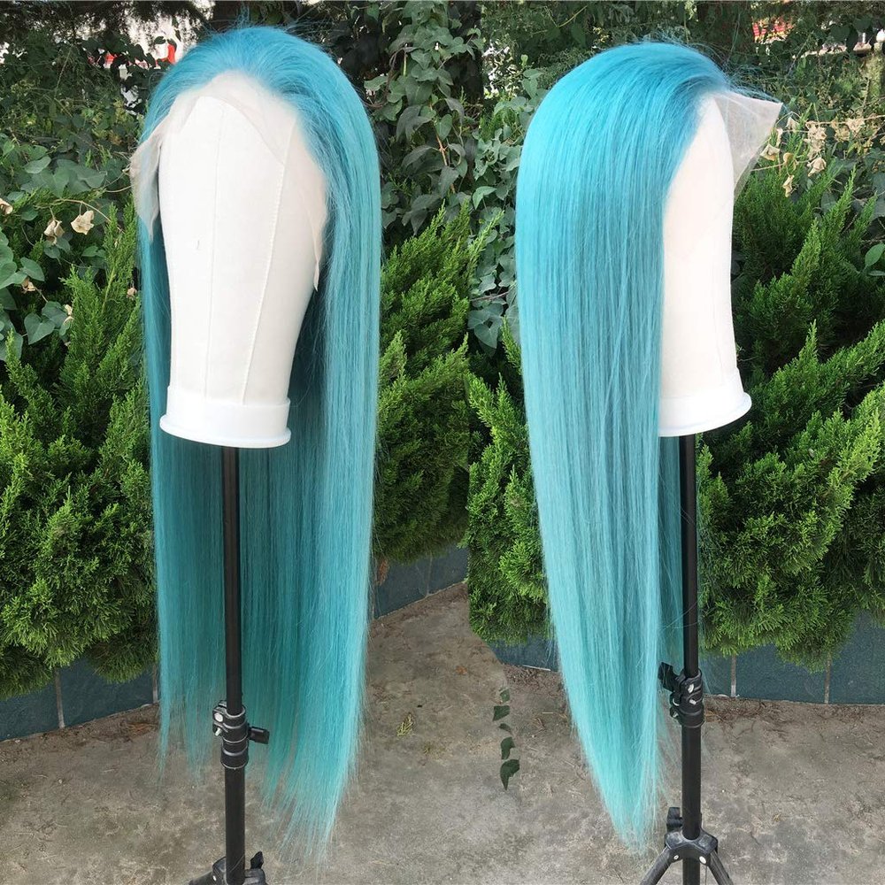 Nobel Hair Light Blue Color Lace Front Human Hair Wigs for Women With Baby Hair Natural Hairline Peruvian Virgin Hair 20Inch