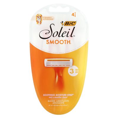 BIC Soleil Smooth Women's Disposable Razors, 3 Blades With Moisture Strip For a Silky Smooth Shave, 4-Count