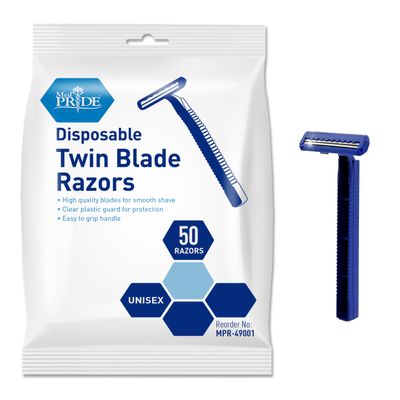 MED PRIDE Medical Razor, Double Edge Shaver (Medpride Disposable Razors | 50-Pack| Twin Blades & Easy Grip For Max Control & Smoothness| Unisex, Smooth & Comfortable Shaving Care for Men & Women)