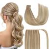 Ve Sunny Hair Extensions Ponytail Real Human Hair 80G Wrap Around Clip in Ponytail Hair Extensions Straight Extensions Human Hair for Women Dark Blonde Highlights Golden Blonde 14inch view 1
