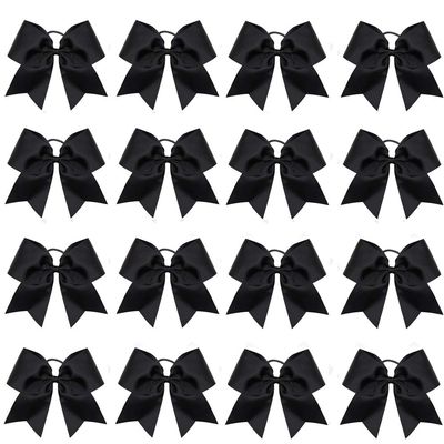 16PCS 8" Large Cheer Hair Bows Ponytail Holder Elastic Band Handmade for Cheerleading Teen Girls College Sports (Black, 1 Count (Pack of 16))