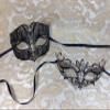His & Hers Masquerade Couples Venetian Design Masks - 2 Piece Black Colored Set Metal Mask - Perfect Majestic Couple Mardi Gras Queen Party Halloween Ball Prom view 1