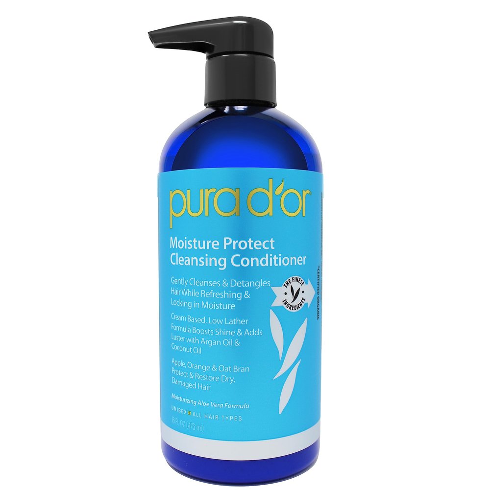 PURA DOR Moisture Protect Cleansing Conditioner (16oz) Detangles & Restores Hair with Argan Oil, Lavender, No Sulfate, All Hair Types, Men & Women (Packaging may vary)