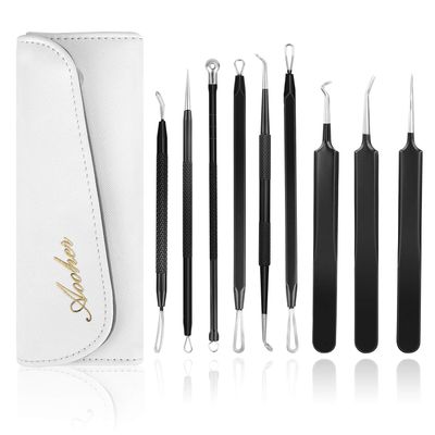 Blackhead Acne Remover Kit, Aooher 9pcs Stainless Steel Blemish and Comedones Extractor Tool Set for Treating Blackhead Whitehead Acne Pimples