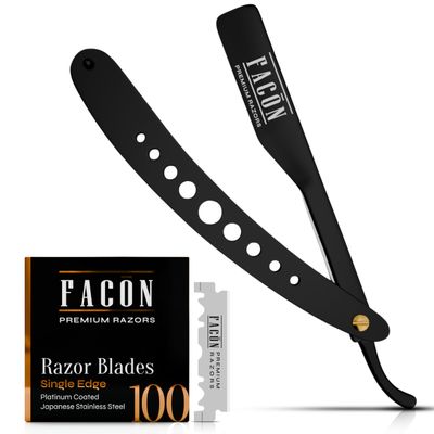 Facn Straight Razors for Men - Professional Barber Straight Edge Razor Kit with 100 Blades, Classic Stainless Steel Barbero Shaver for a Smooth & Precise Shave, Premium Barber Razor for Men's Shaving