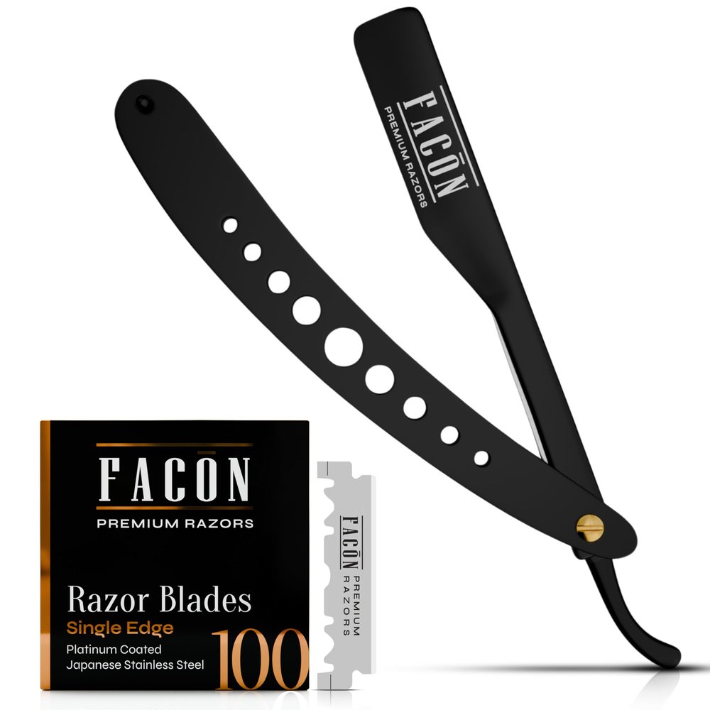 Facn Straight Razors for Men - Professional Barber Straight Edge Razor Kit with 100 Blades, Classic Stainless Steel Barbero Shaver for a Smooth & Precise Shave, Premium Barber Razor for Men's Shaving