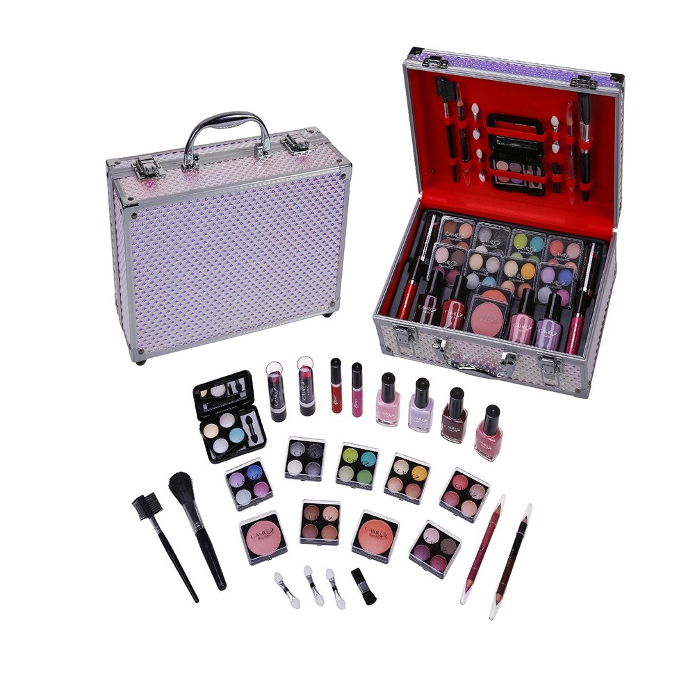 Cameo Holographic Carry All Trunk Train Case with Makeup and Reusable Aluminum Case