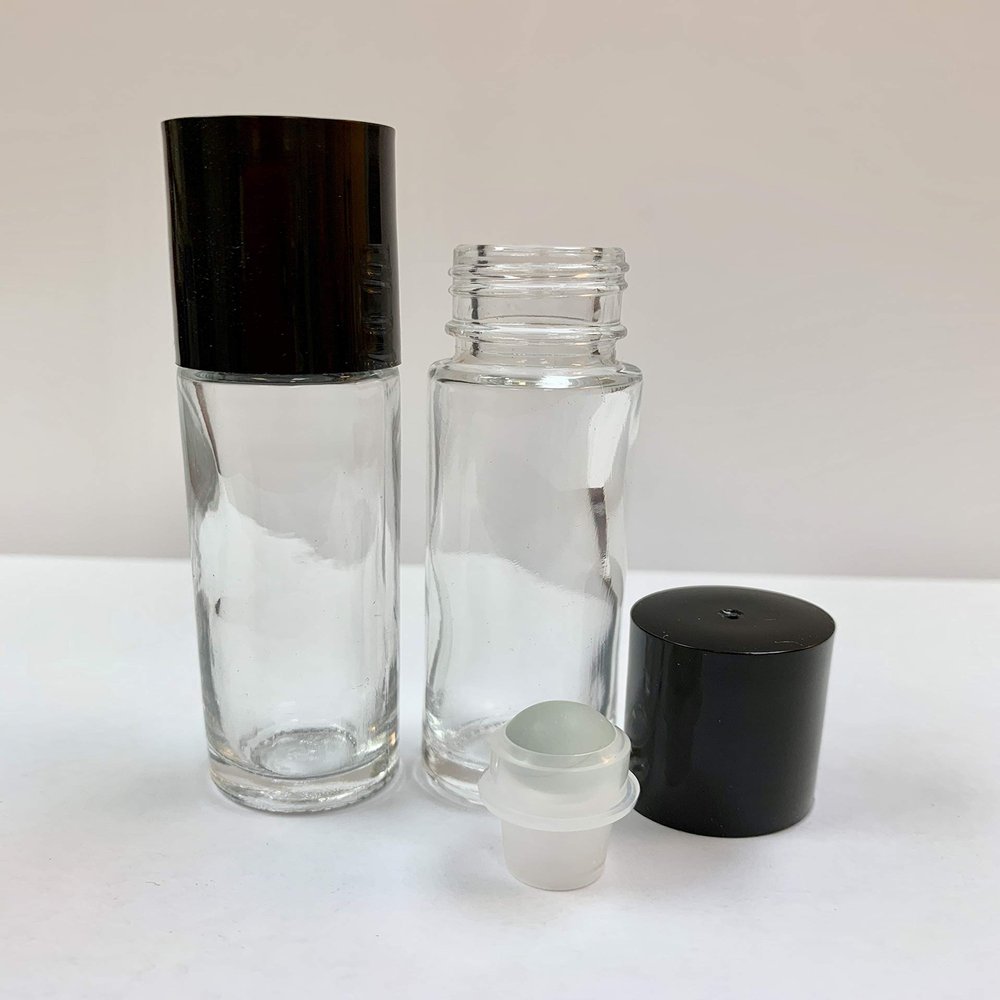 10ml [1/3 oz] EMPTY CLEAR Glass Rollon Bottle with Plastic Roller & Plastic MIX Color Caps [12 Pcs]