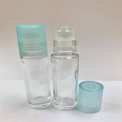 10ml [1/3 oz] CLEAR Glass Rollon Bottle with Plastic Roller & Plastic Light Blue Caps [12 Pcs]