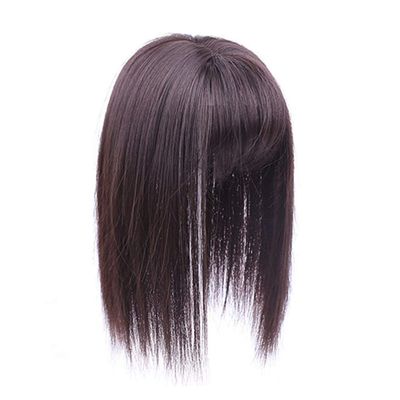 RemeeHi Clip on Hairpiece with 3D fringe Hair Topper Natural Look Synthetic Wiglet for Thin Hair 14" Dark Brown