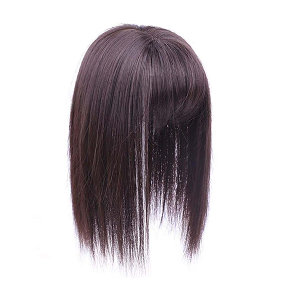 RemeeHi Clip on Hairpiece with 3D fringe Hair Topper Natural Look Synthetic Wiglet for Thin Hair 14" Dark Brown