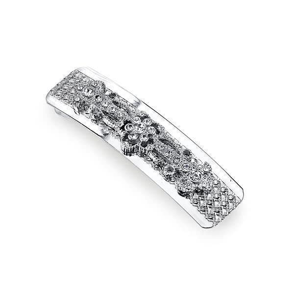1928 Jewelry Fleur De Cristal Rectangle 2.88 Inch Hair Barrette Clip For Women (1 Pcs)