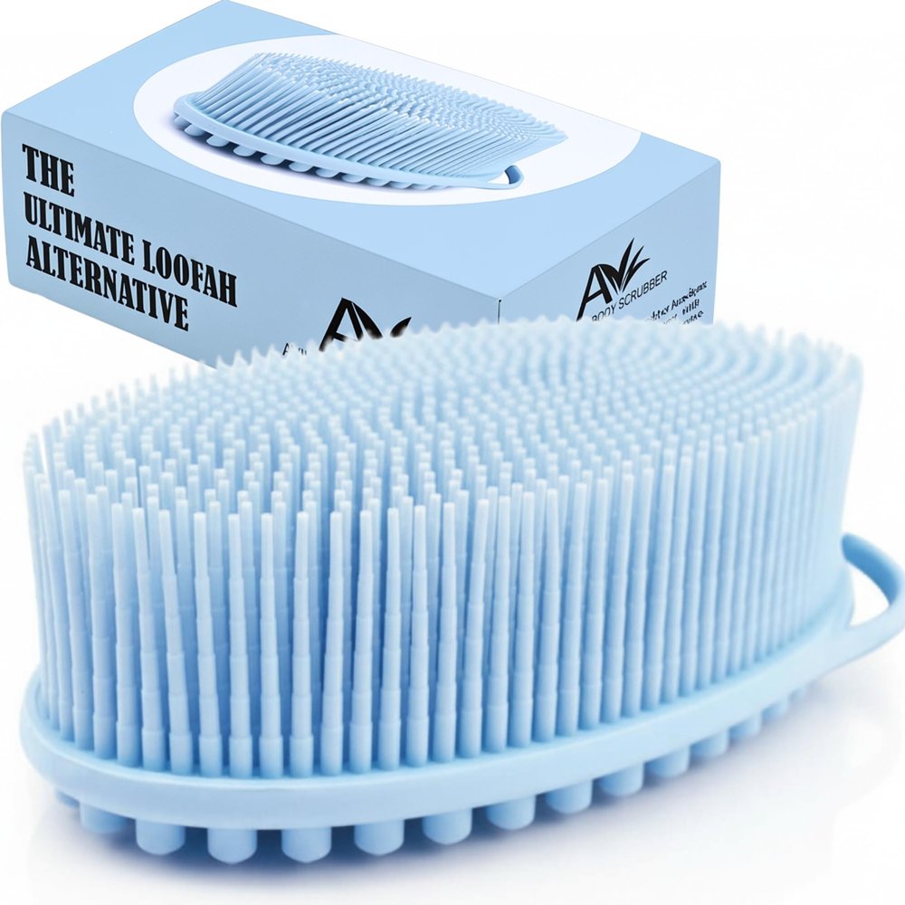 Avilana Premium Silicone Body Scrubber - 8 Years Trusted Since 2017 - SGS Certified Food Grade Dual Sided Bath Brush, Quick-Dry Exfoliating Loofah Alternative, Massage Brush Sensitive Skin Women Men