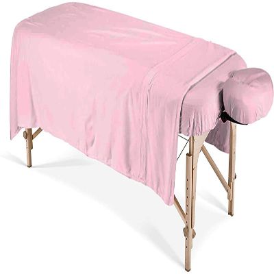 600 Thread Count 100% Egyptian Cotton 3-Piece Massage Table Spa Sheet Set (Pink Solid)