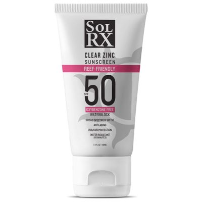 SolRX MINERAL+ SPF 50 Mineral Sunscreen with Zinc Oxide Reef Safe, Broad Spectrum UVA/UVB Protection, Water Resistant Sunblock for Face & Body