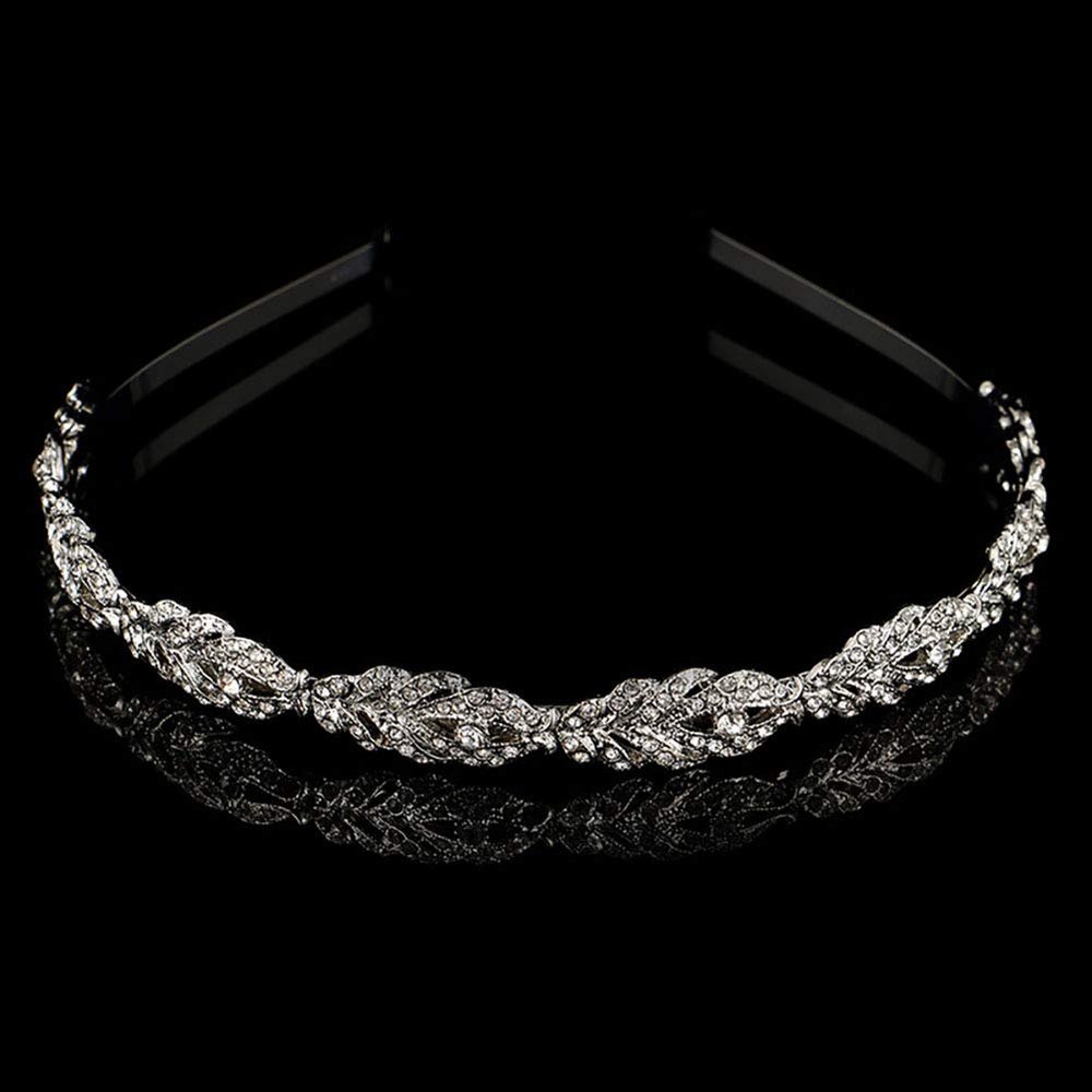 Wedding Party Rhinestone Flower Crown Headband Hair Band Bridal Crystal Headpiece Headdress Hair Accessories for Brides and Bridesmaids (Silver)