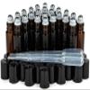 Vivaplex, 24, Amber, 10 ml Glass Roll-on Bottles with Stainless Steel Roller Balls. 3-3 ml Droppers included view 1