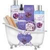 Christmas Gifts, Relaxing Lavender Spa Gift Baskets for Wome Birthday, Bath and Body Set-Kit Includes Candle, Essential Oil, Body Scrub, Bath Salt, Body Lotion, Shower Gel and Body Scrub Brush view 1