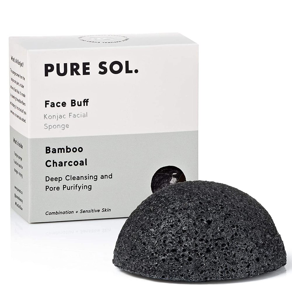 pureSOL Konjac Sponges - Activated Charcoal - Facial Sponge, 100% Natural Sponges, Eco-Friendly - Great for Acne, Exfoliating