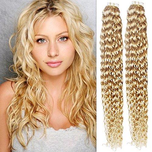 HOTstyle - 24" (60cm) Tape Hair/Tape IN human REMY hair curly - the lightest blonde