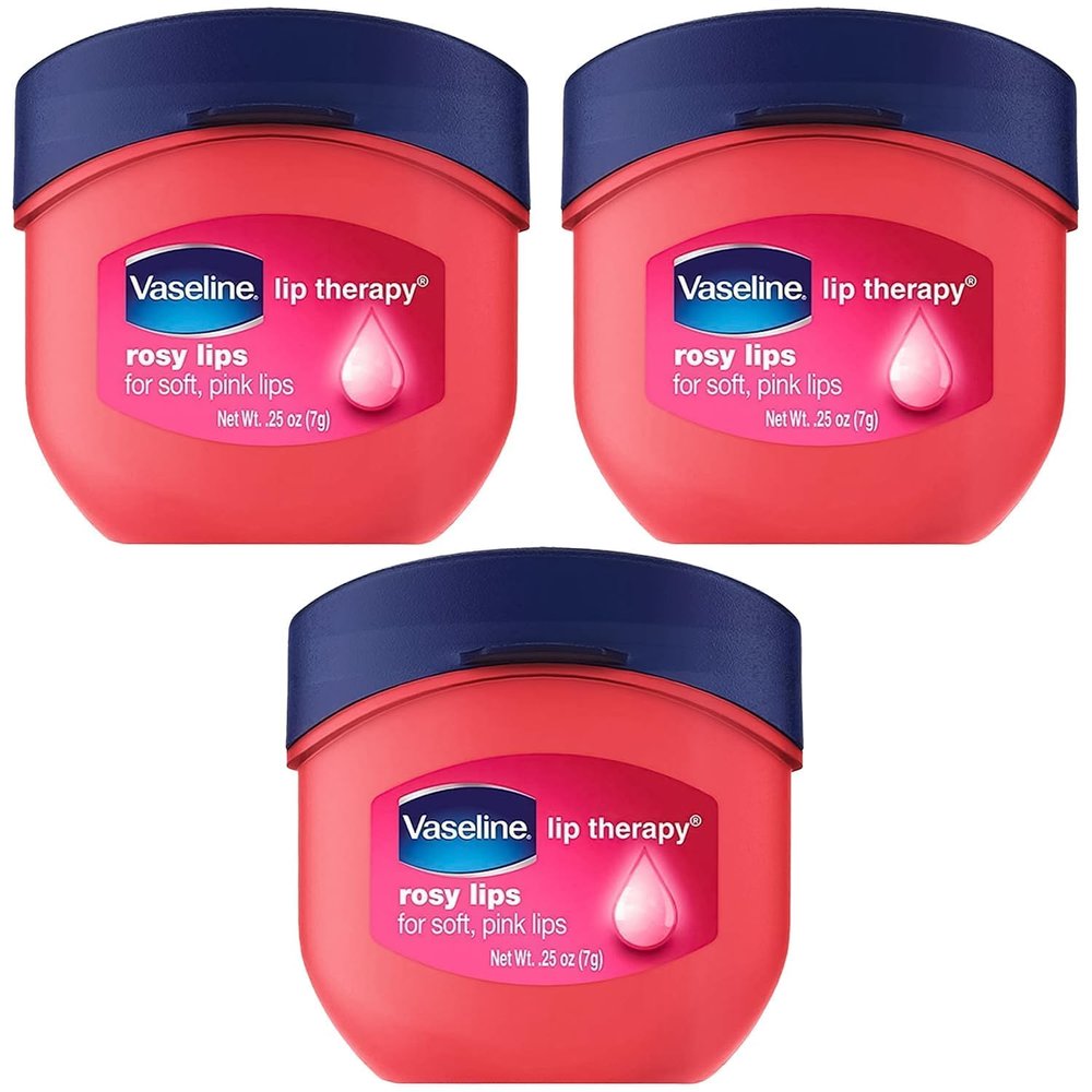 Vaseline Lip Therapy Rosy Lips 3-Pack  Moisturizing Lip Balm for Very Dry Lips in Mini Jars, 0.25 Oz.