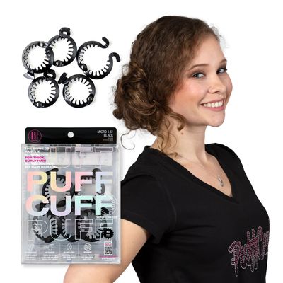 PuffCuff Micro 1.5" Hair Clamps, For All Natural, Thick, Curly, Kinky, Textured, Locs or Braided Hair | Painless, Damage-Free Styling Tool, Black, 5 Pieces