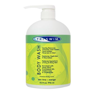 TRISWIM Chlorine Removal Body Wash 32 Fl Oz | Removes Chlorine, Bromine, Hard Water Minerals & Saltwater | Hydrates & Restores Skin | Zen Lime + Mango Scent