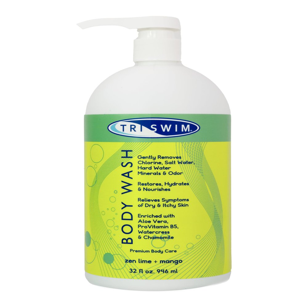 TRISWIM Chlorine Removal Body Wash 32 Fl Oz | Removes Chlorine, Bromine, Hard Water Minerals & Saltwater | Hydrates & Restores Skin | Zen Lime + Mango Scent