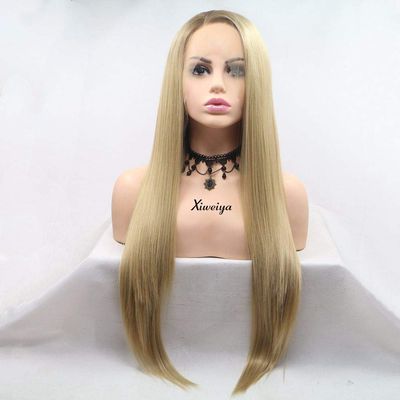xiweiya Long Ombre Blonde Wig straight Synthetic Blonde Lace Front Wigs Straight Heat Resistant Fiber for Women, Girl Drag Queen Side Part Long Blonde Hair Wigs Hairstyle Wig 24 inch