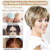 PHOCAS Pixie Cut Wigs Short Stylish Fluffy Layer Wig None Lace Replacement Wig with Bangs for Women Brown Mix Blonde Wig Short view 3
