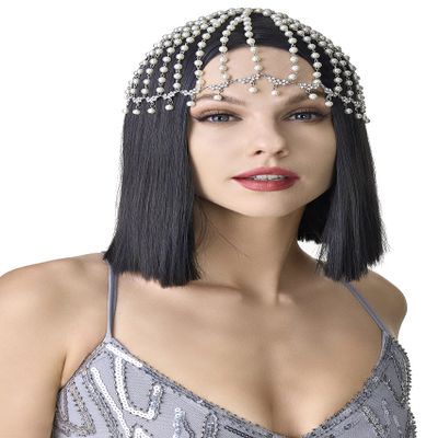 BABEYOND 1920s Crystal Cap Headpiece Rhinestone Head Chain Roaring 20s Great Gatsby Hair Accessories for Art Deco Party (Silver Pearl)