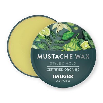 Badger Mustache Wax, Medium Hold, Light Masculine Scent, Easy to Apply, Certified Organic Versatile Moustache & Beard Wax, .75 oz Tin