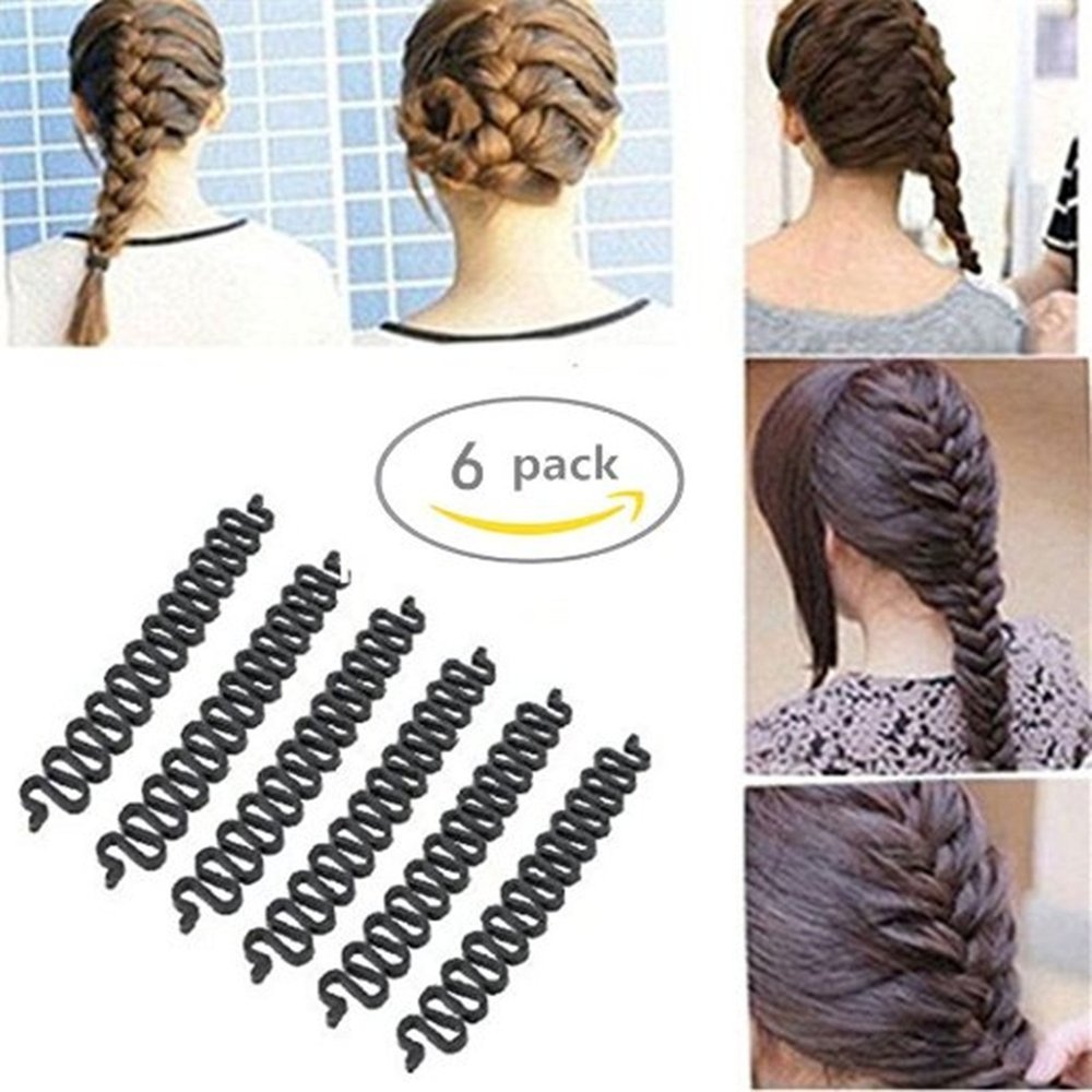 AnHua 6PCS Fashion French Hair Styling Clip Stick Bun Maker Braid Tool Hair Accessories Twist Plait Hair Braiding Tool (Black)