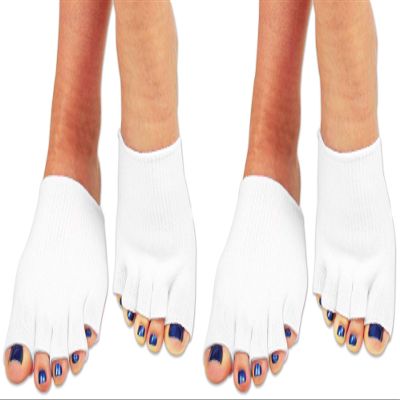 Bcurb Toe Gel-Lined Compression Socks (2 Pair) Toes Separating Therapeutic Moisturizes Dry Feet Hard Cracked Skin. (White, Medium)