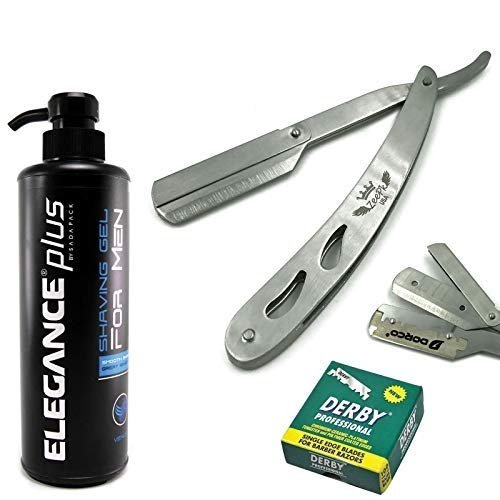 CUT THROAT BARBER SHAVING RAZOR VENUS SHAVING GEL, 100 BLADES Professional Stainless Steel Straight Edge Razor with 100 Single Edge Blades - Close Shaving Men's Manual Shaver