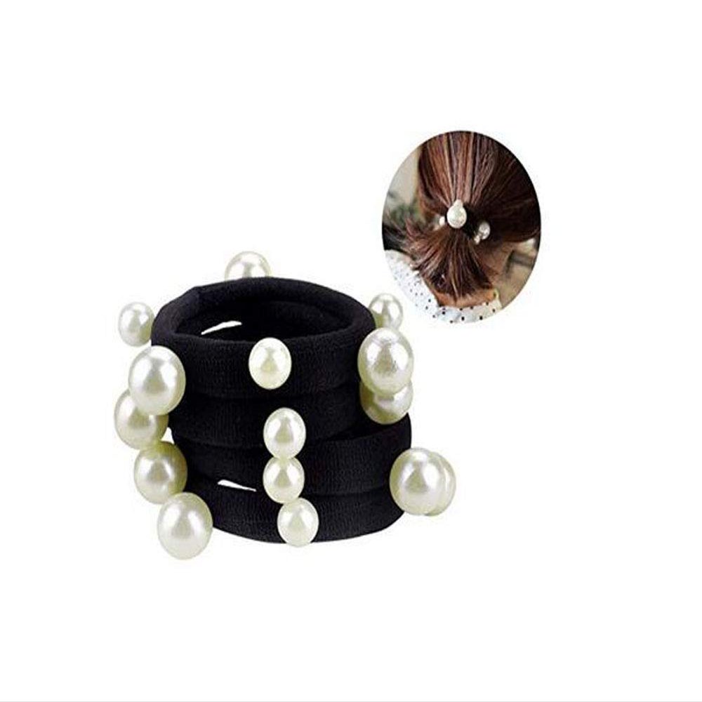 10 Pcs Women's Imitation Pearl Towel Ring Hair Bands Ponytail Holder Hair Ties Black Elastic Rubber Band Hair Ropes Headbands Hair Accessories (White)