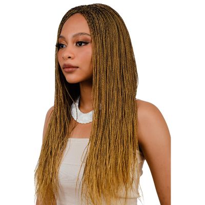 JBG SERVICES Twisted Wigs, 22-Inch Micro Million Twist Braided Wig - Light, Ultra Braid Wigs for Black Women with Glueless Front Lace Closure - No Tangle Synthetic Braids - Copper Blonde - Color 27