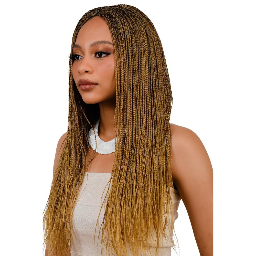 JBG SERVICES Twisted Wigs, 22-Inch Micro Million Twist Braided Wig - Light, Ultra Braid Wigs for Black Women with Glueless Front Lace Closure - No Tangle Synthetic Braids - Copper Blonde - Color 27
