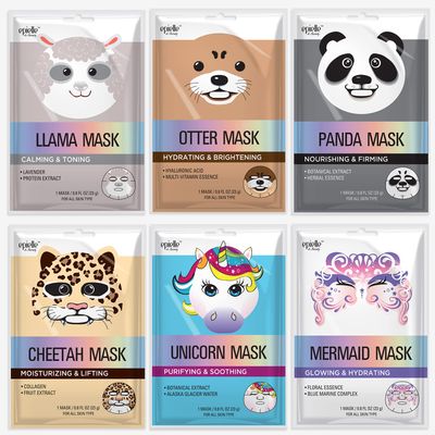 Epielle Character Face Mask Mystical Safari 6 Pack, Fun & Effective Korean Skin Care, Spa Party Favors, Stocking Stuffers, Birthday Gifts for Women, Self Care Gifts