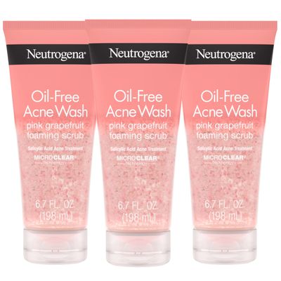 Neutrogena Oil Free Pink Grapefruit Acne Face Scrub, 3 x 6.7 oz