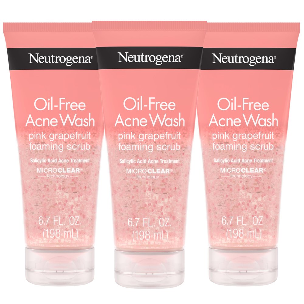 Neutrogena Oil Free Pink Grapefruit Acne Face Scrub, 3 x 6.7 oz