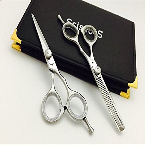 5.5" Professional Barber Razor Edge Powder Coated Hair Cutting and Texturizing Shears Scissors Set