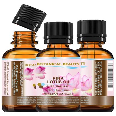 Botanical Beauty PINK LOTUS OIL Pure Natural 0.17 fl oz - 5ml. for Face, Skin, Hair, Anti Aging Face Oil, rich in natural source of Vitamin C