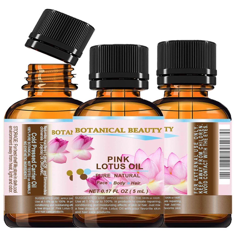 Botanical Beauty PINK LOTUS OIL Pure Natural 0.17 fl oz - 5ml. for Face, Skin, Hair, Anti Aging Face Oil, rich in natural source of Vitamin C