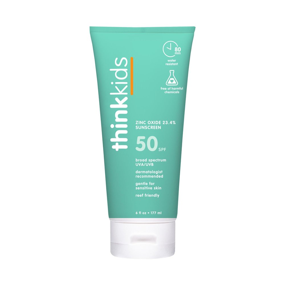 Thinkkids SPF 50+ Mineral Sunscreen, 6 Fl Oz Safe, Natural Baby Mineral Sunscreen for Children - Water Resistant Sun Cream Broad Spectrum UVA/UVB Sun Protection Reef Safe