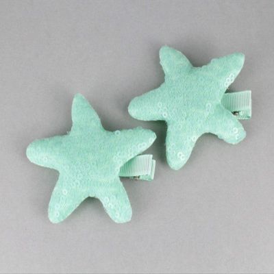 2 Mint Green Starfish Barrettes Hair Clip Sea Star Mermaid Barrette Hair 2 5/8" Colored Hair Clips for Women