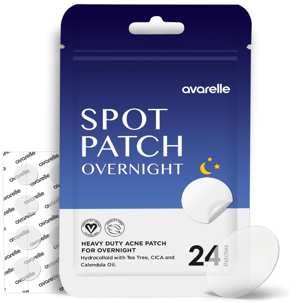 AVARELLE Spot Pimple Patches for Face | Good Night Acne Cover | Hydrocolloid with Tea Tree Oil | Acne Spot Treatment (12-14 mm, 24 ct)