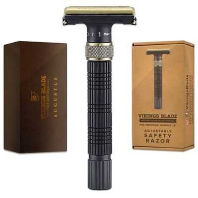 VIKINGS BLADE Adjustable Double Edge Safety Razor + Luxury Case. Smooth, Reusable, Eco-Friendly (The Emperor Augustus)