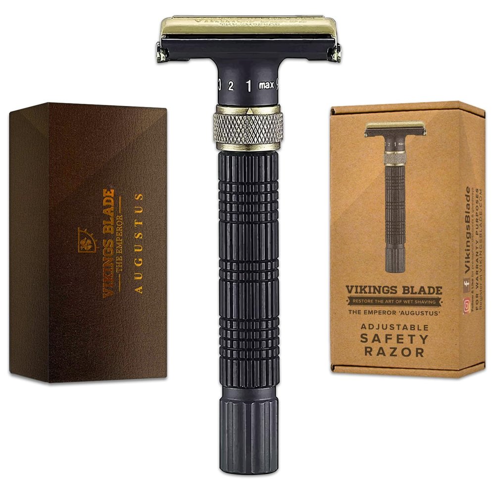VIKINGS BLADE Adjustable Double Edge Safety Razor + Luxury Case. Smooth, Reusable, Eco-Friendly (The Emperor Augustus)
