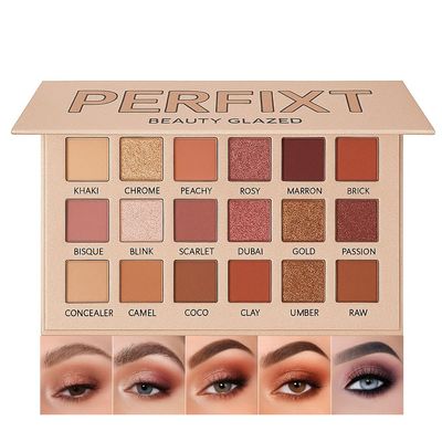 18 Color Natural Eyeshadow Palette  Soft Matte Shimmer & Glitter Finish with Built-In Concealer Shade  Ultra-pigmented Blendable Mauve Brown Nude Eyeshadow Palette, Cream Eyeshadow for Older Women